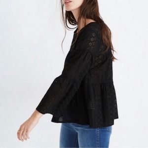 Madewell Black Eyelet Keyhole Peplum Top 3X New